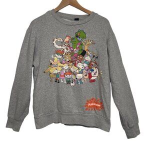Nickelodeon Sweater Adult Medium Gray Pullover Sweatshirt 90s Kid Y2K Cartoons